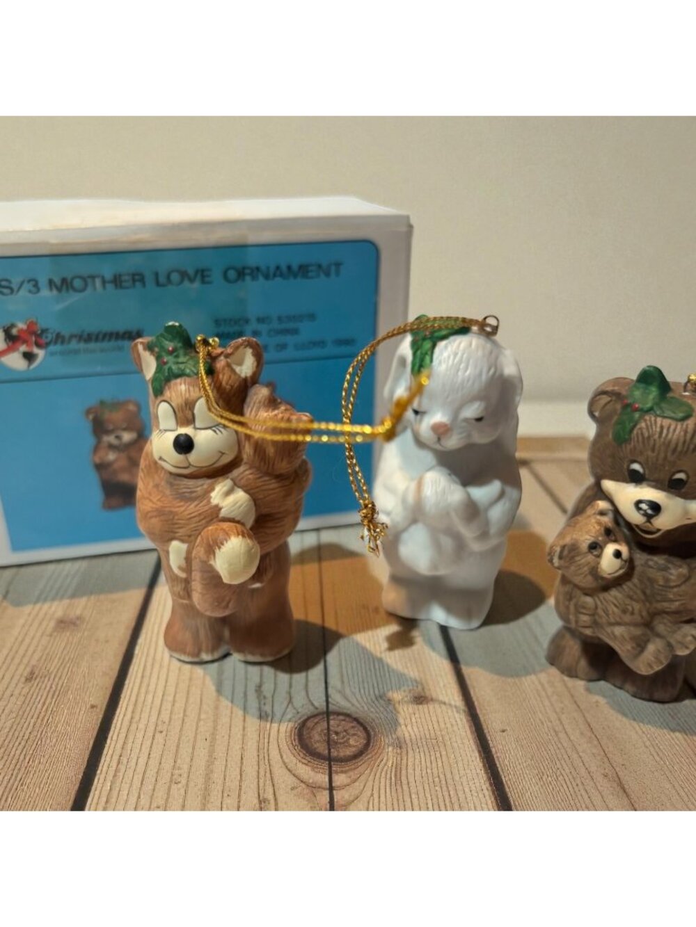 S/3 Vintage Mother Love Ornament Set By House Of Lloyd 1990 - Bear & Bunny Figur